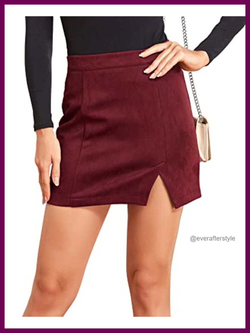 High Waist Faux Suede Side Split Bodycon Mini Skirt